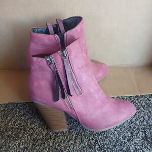 JOURNEE COLLECTION Vally ankle boots Women 8.5  wine faux leather Zipper
